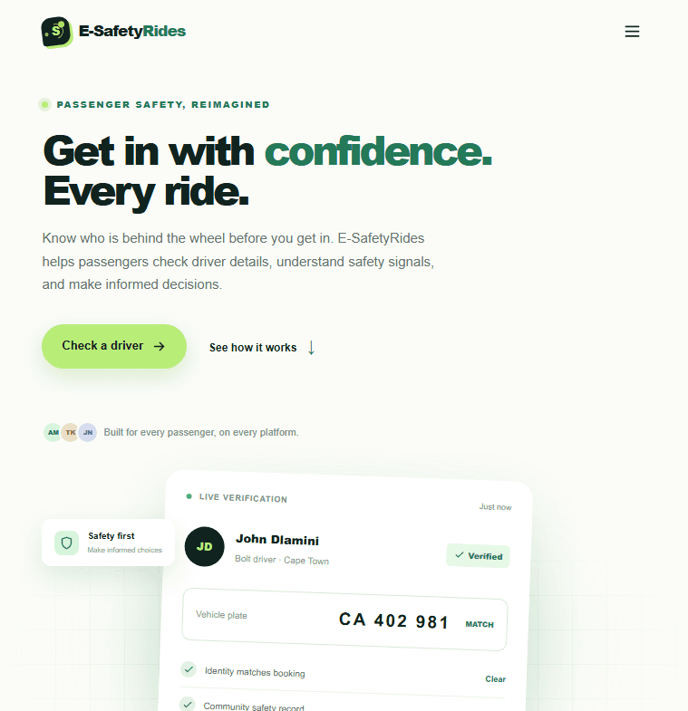 E-SafetyRides website screenshot